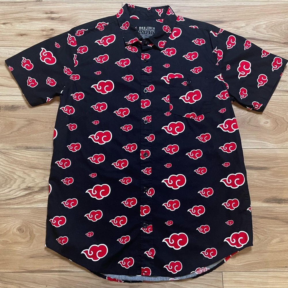 Box Lunch Naruto Anime Red Cloud Patterned Black Button-Down Shirt